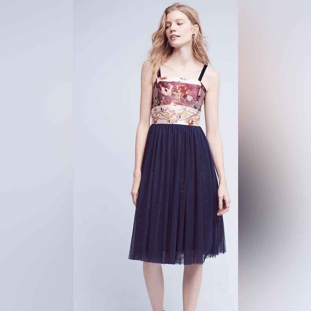 Anthropologie Tulle-Skirted Floral Dress